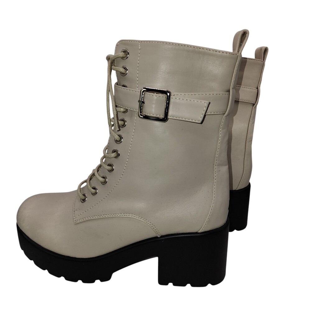 Fashion Nova Off White Cream Platform Block Heel Combat Boot LIM-306F EUC 7